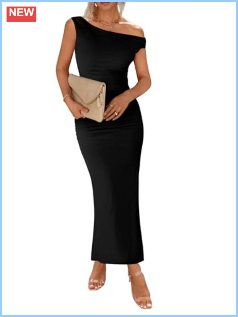 One Shoulder Mesh Bodycon Maxi Dress Ruched Back Slit Wedding Guest
